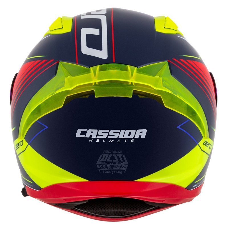 Cassida Aero Drome Integral Motorradhelm Perlblau-Gelb-Orange-Rot-Weiß
