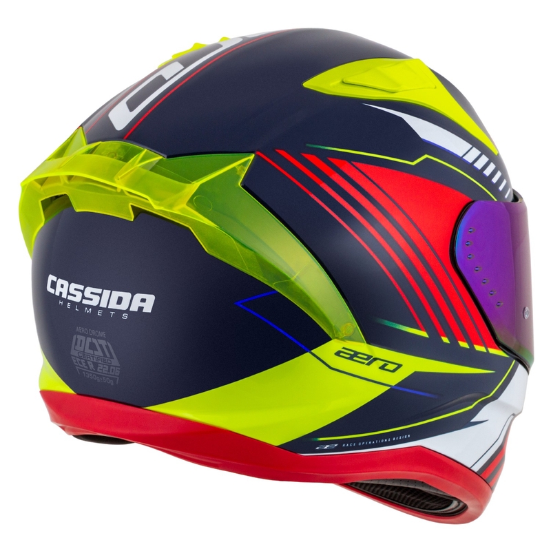 Cassida Aero Drome Integral Motorradhelm Perlblau-Gelb-Orange-Rot-Weiß
