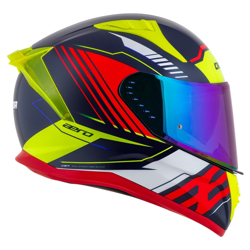 Cassida Aero Drome Integral Motorradhelm Perlblau-Gelb-Orange-Rot-Weiß