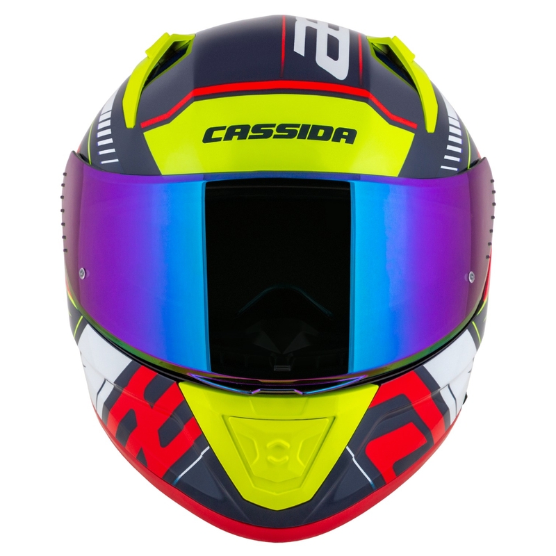 Cassida Aero Drome Integral Motorradhelm Perlblau-Gelb-Orange-Rot-Weiß