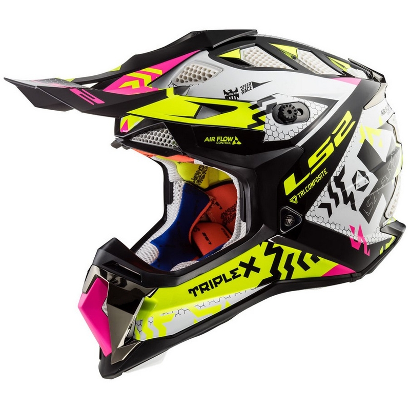Motocross Helm LS2 MX470 Subverter weiß-fluo gelb-rosa Ausverkauf