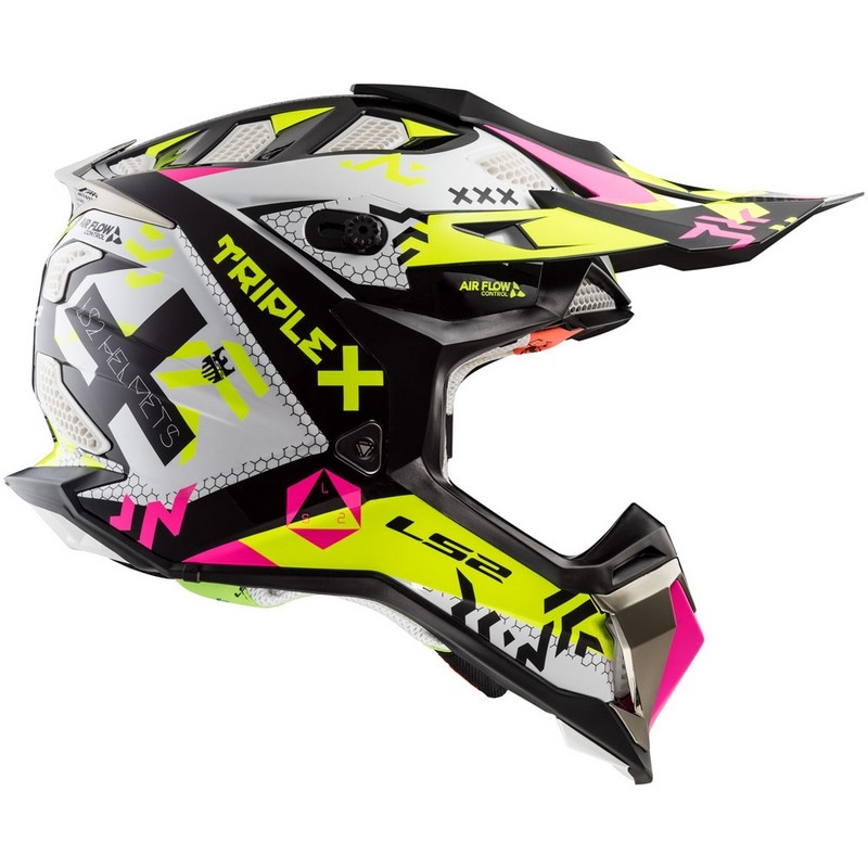 Motocross Helm LS2 MX470 Subverter weiß-fluo gelb-rosa Ausverkauf
