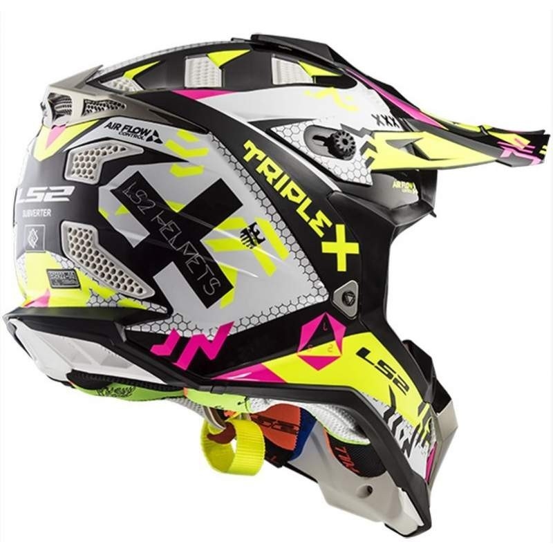 Motocross Helm LS2 MX470 Subverter weiß-fluo gelb-rosa Ausverkauf