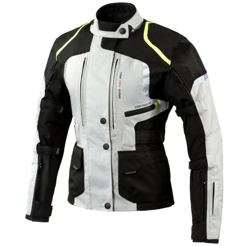 Women's moto jacket Rebelhorn Hiker II schwarz-grau-fluo gelb Ausverkauf