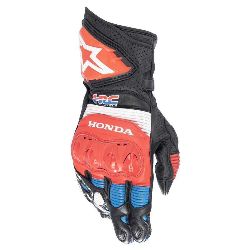 Alpinestars GP PRO R 3 Honda Motorradhandschuhe schwarz-rot fluo-blau-weiß