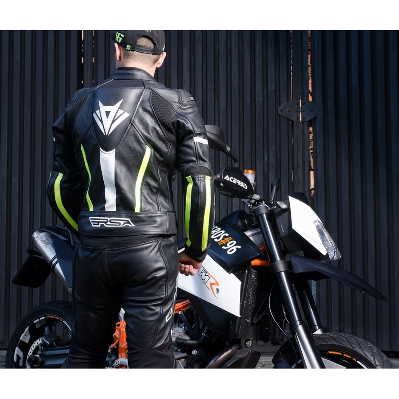 Herren Motorradjacke RSA Virus schwarz-weiß-fluo gelb Ausverkauf