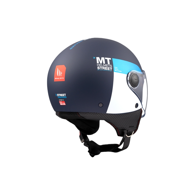 Offener Motorradhelm MT STREET INBOARD C7 mattblau-weiß