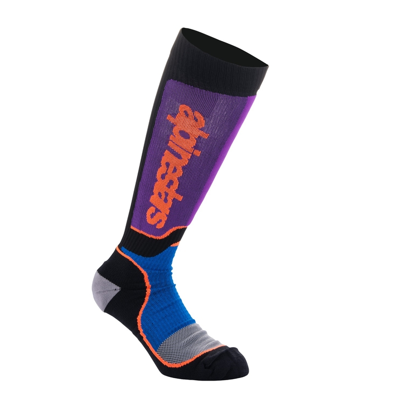 Alpinestars MX Plus Kindersocken Schwarz-Orange-Lila-Blau-Grau