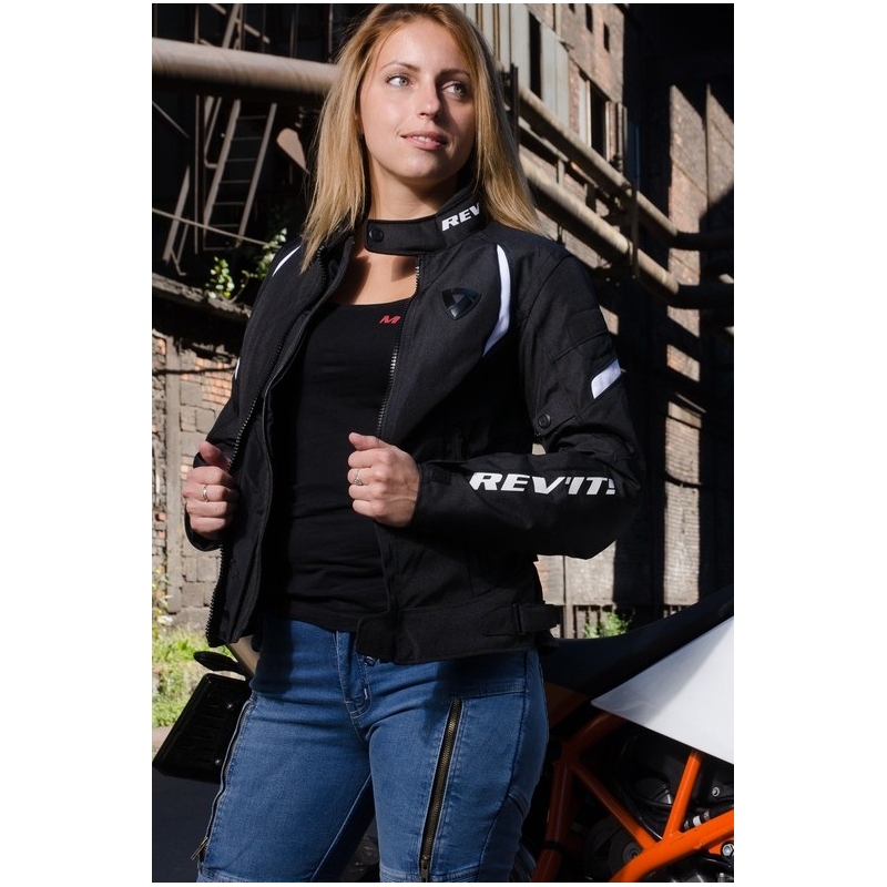 Damen Revit Jupiter 2 Schwarz-Weiß Motorradjacke Ausverkauf