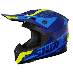 Kinder-Motocross-Helm Shot Pulse Airfit glänzend blau-fluo gelb Ausverkauf