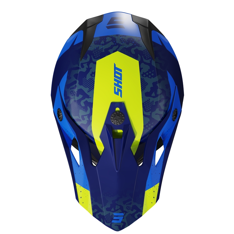 Kinder-Motocross-Helm Shot Pulse Airfit glänzend blau-fluo gelb Ausverkauf
