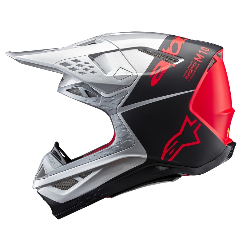 Motocross-Helm Alpinestars Supertech S-M10 Flood matt silber-schwarz-orange fluo