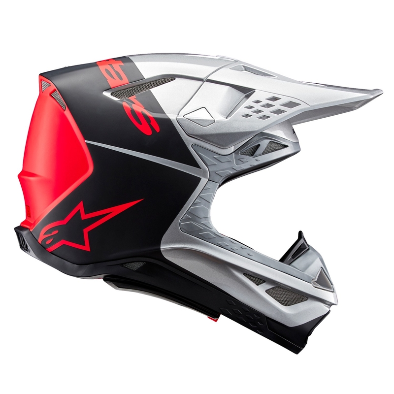 Motocross-Helm Alpinestars Supertech S-M10 Flood matt silber-schwarz-orange fluo