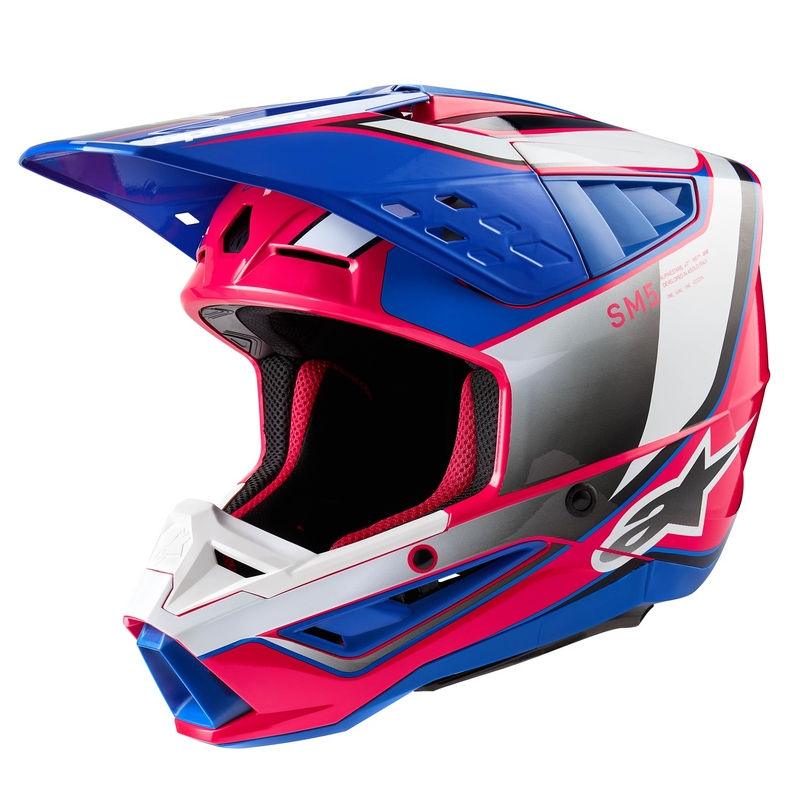 Alpinestars S-M5 Sail Motocross-Helm Weiß-Rosa-Blau