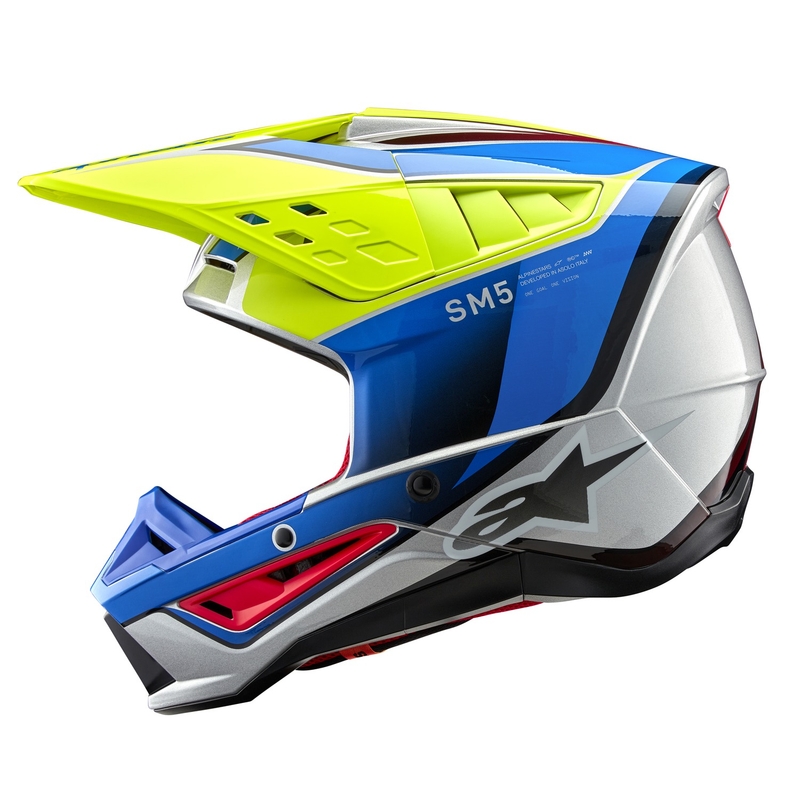 Motocross-Helm Alpinestars S-M5 Sail fluo gelb-blau-silber