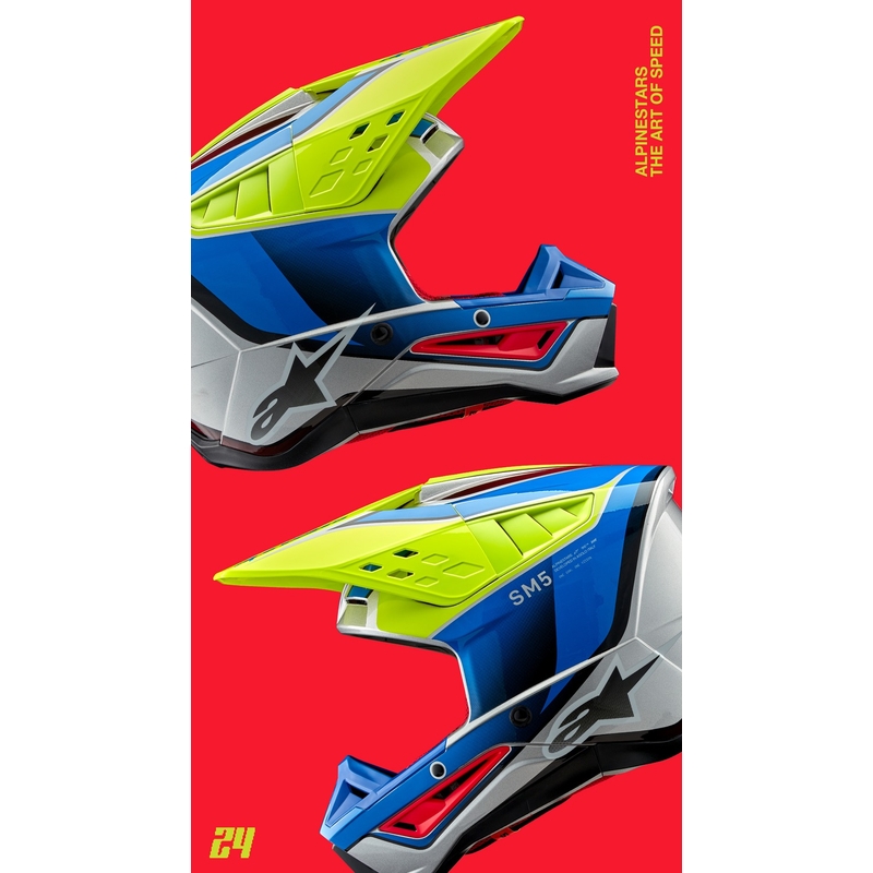 Motocross-Helm Alpinestars S-M5 Sail fluo gelb-blau-silber