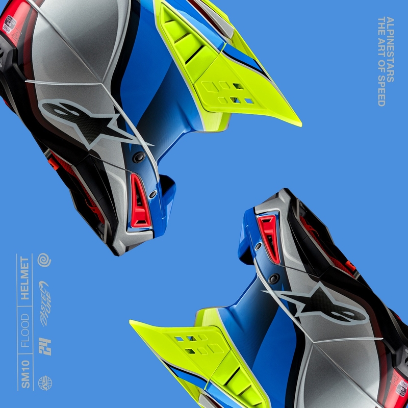 Motocross-Helm Alpinestars S-M5 Sail fluo gelb-blau-silber