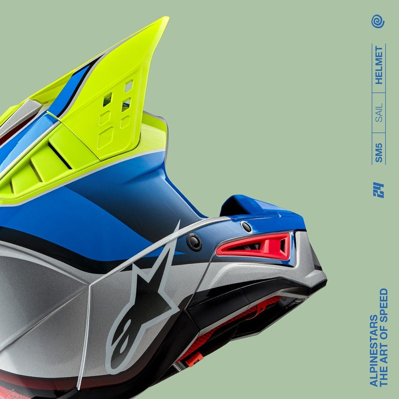 Motocross-Helm Alpinestars S-M5 Sail fluo gelb-blau-silber