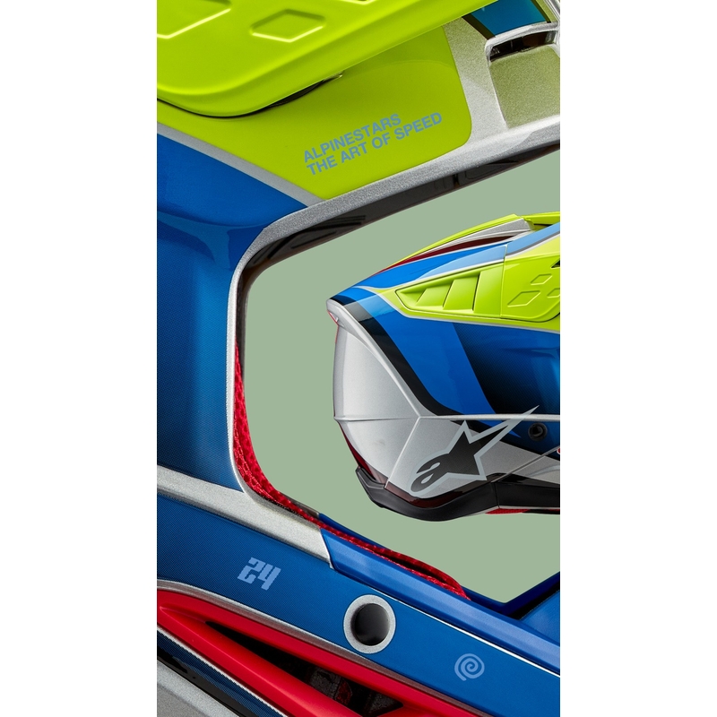 Motocross-Helm Alpinestars S-M5 Sail fluo gelb-blau-silber