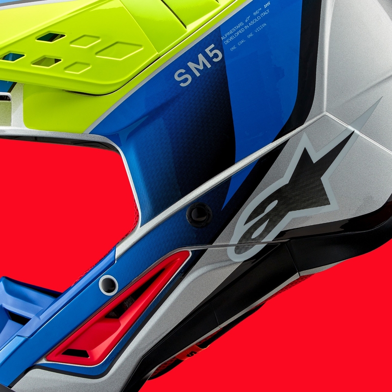 Motocross-Helm Alpinestars S-M5 Sail fluo gelb-blau-silber