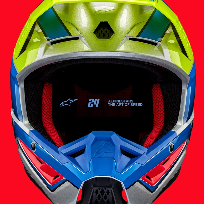 Motocross-Helm Alpinestars S-M5 Sail fluo gelb-blau-silber