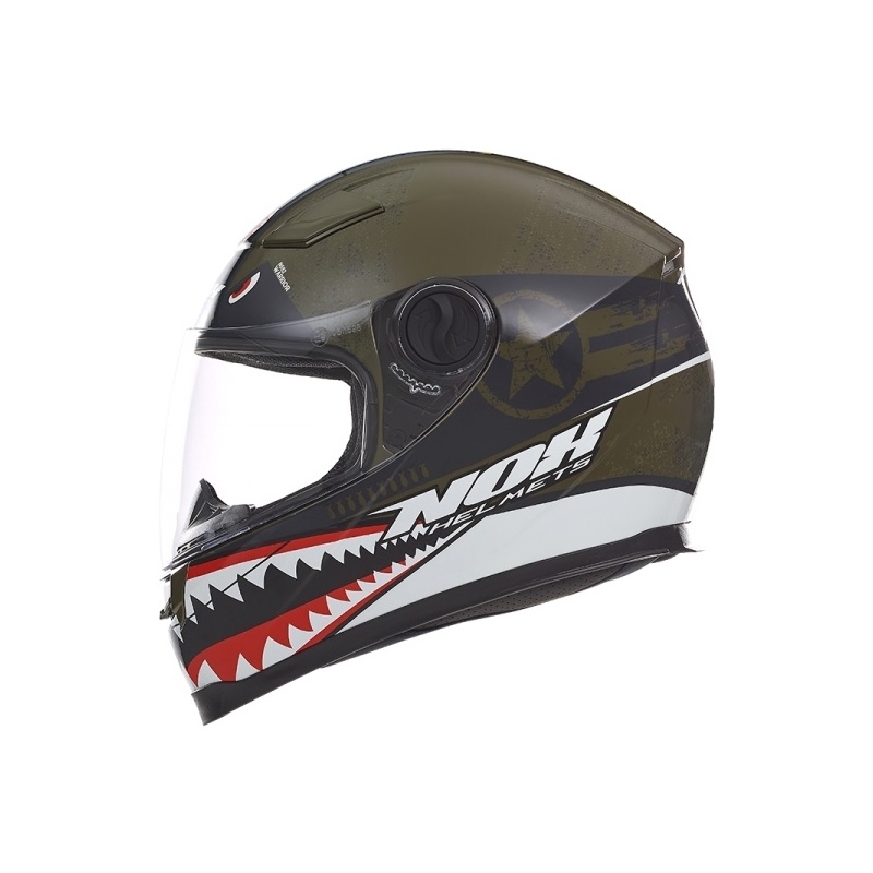 Kinder Integralhelm NOX N682K Warrior khaki grün-schwarz-weiß-rot Ausverkauf