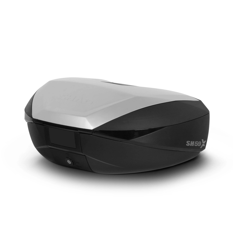 Top case SHAD SH59X schwarz mit Aluminiumdeckel (expandable concept) with PREMIUM SMART lock and backrest