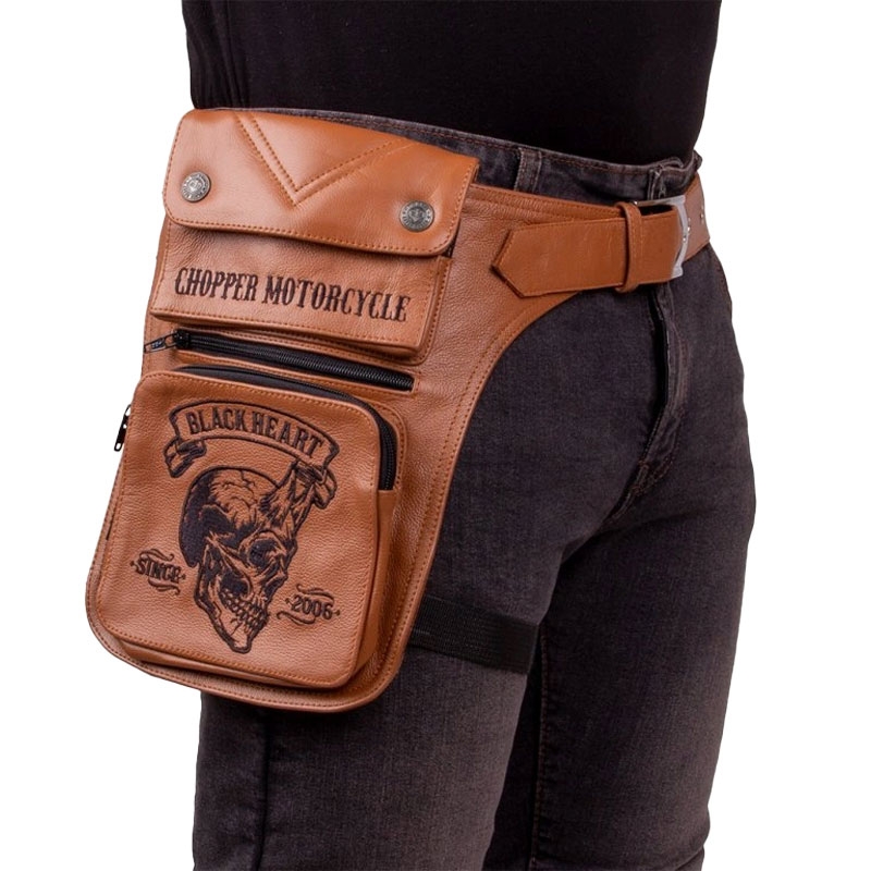 BLACK HEART W-TEC Devil Skull Brown Leder-Oberschenkeltasche
