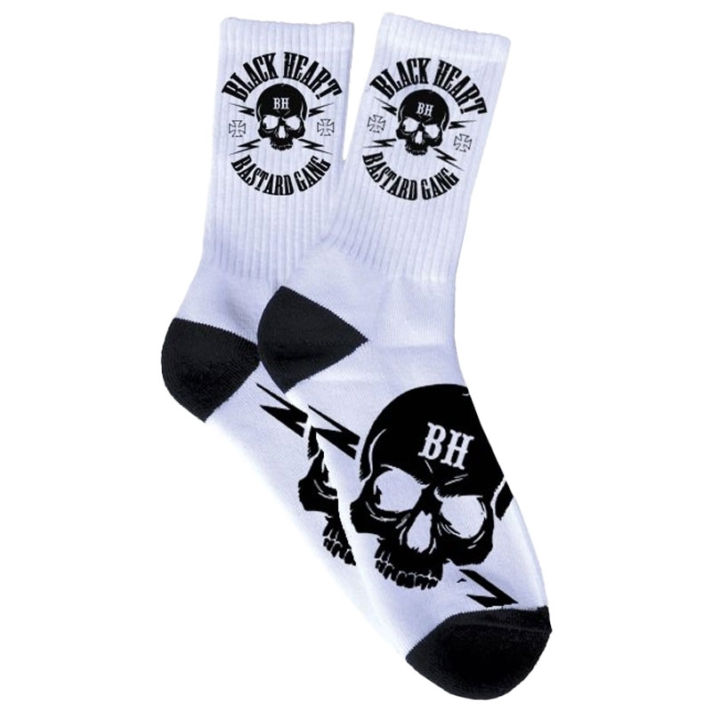Black Heart Bastard Skull Socken weiß