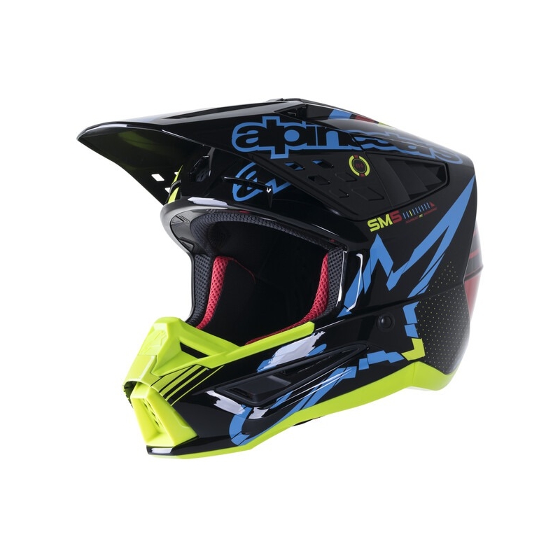 Motocross-Helm Alpinestars S-M5 Action fluo gelb-schwarz-blau-dunkelrot