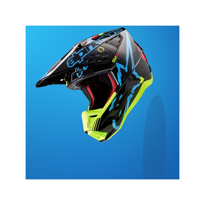 Motocross-Helm Alpinestars S-M5 Action fluo gelb-schwarz-blau-dunkelrot