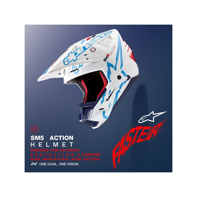 Alpinestars S-M5 Action Motocross-Helm weiß-blau-schwarz-dunkelrot