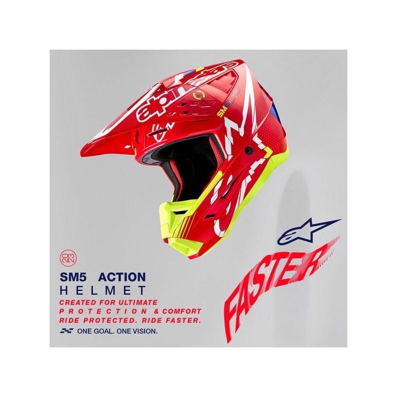 Alpinestars S-M5 Action Motocross-Helm rot-fluo gelb-weiß blau