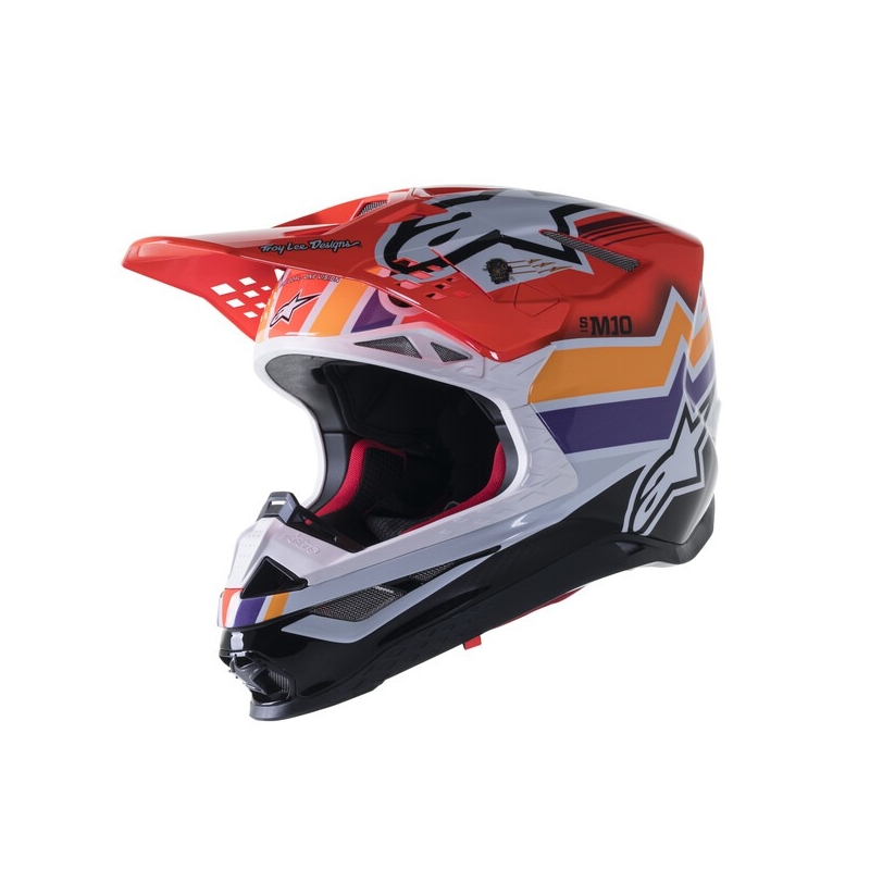 Alpinestars Supertech S-M10 Motocross-Helm Troy Lee Designs Edition Orange-Gelb-Lila-Weiß Schwarz