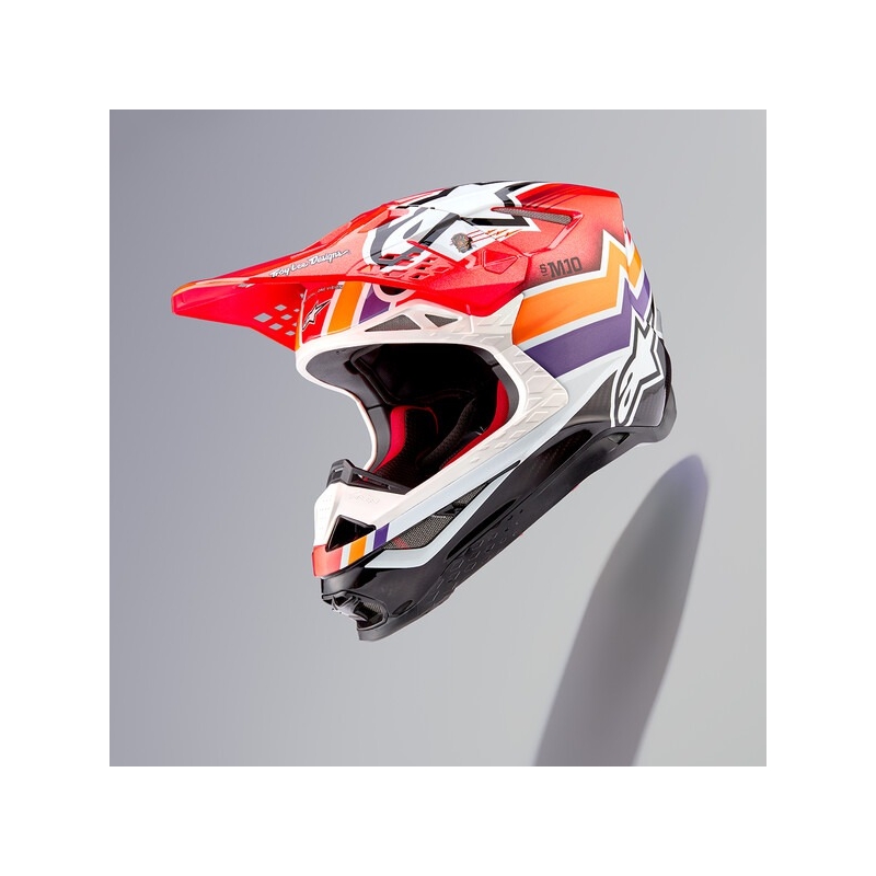 Alpinestars Supertech S-M10 Motocross-Helm Troy Lee Designs Edition Orange-Gelb-Lila-Weiß Schwarz