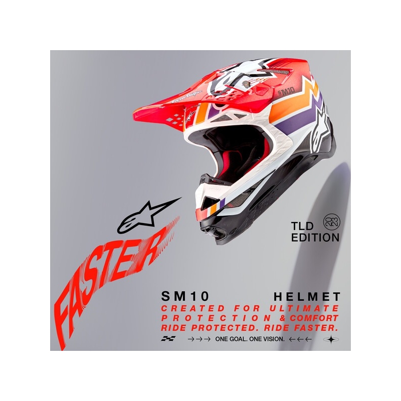 Alpinestars Supertech S-M10 Motocross-Helm Troy Lee Designs Edition Orange-Gelb-Lila-Weiß Schwarz