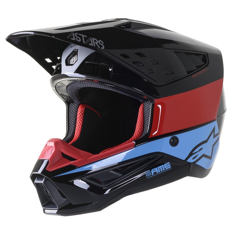 Alpinestars S-M5 Bond Motocrosshelm schwarz-rot-cyan glänzend