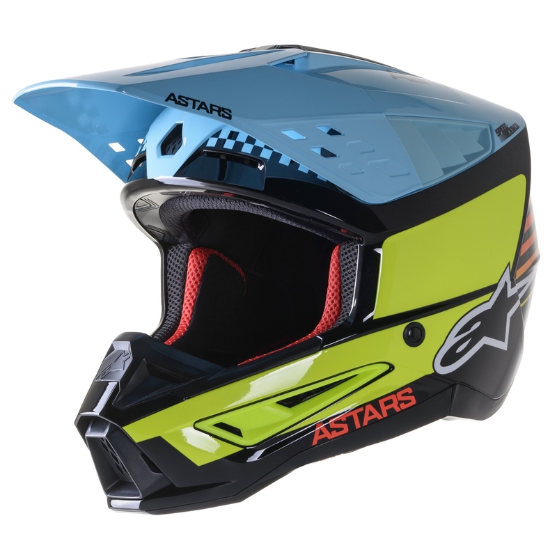 Motocross-Helm Alpinestars S-M5 Speed Schwarz-Fluo-Gelb-Hellblau glänzend