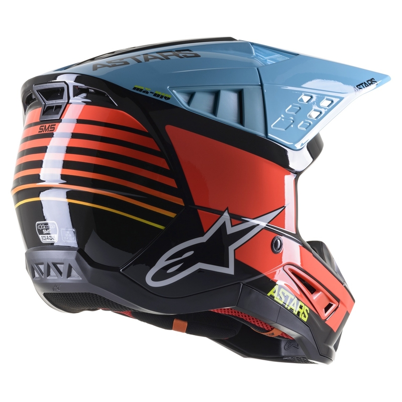 Motocross-Helm Alpinestars S-M5 Speed Schwarz-Fluo-Gelb-Hellblau glänzend