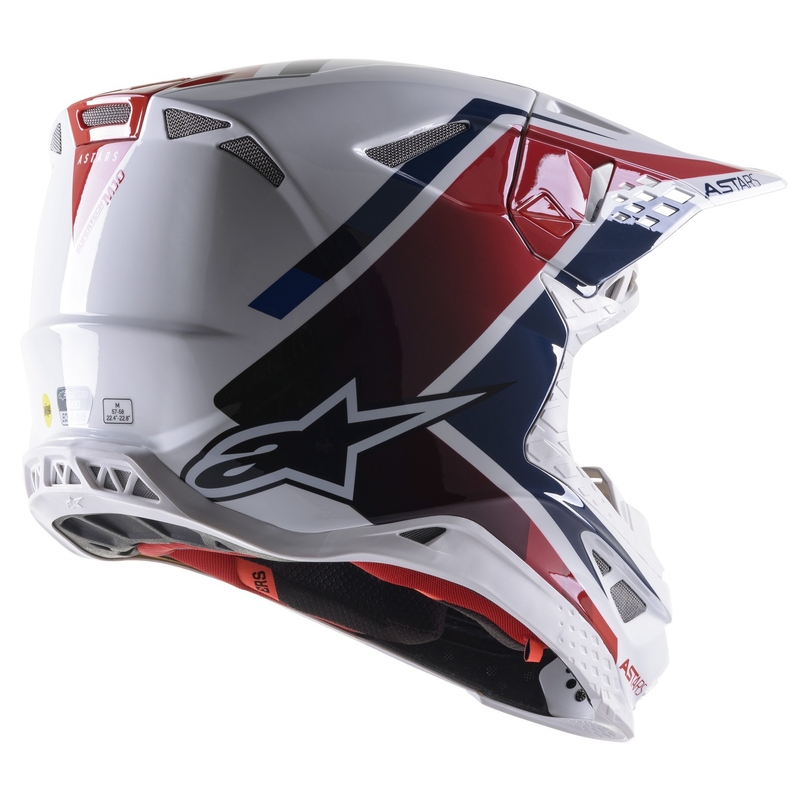 Alpinestars S-M10 Carbon Meta2 Motocrosshelm weiß-rot-blau glänzend