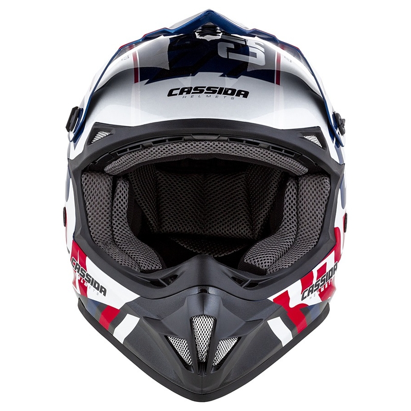 Kinder-Motocross-Helm Cassida Cross Cup Sonic Junior rot-blau-weiß-schwarz