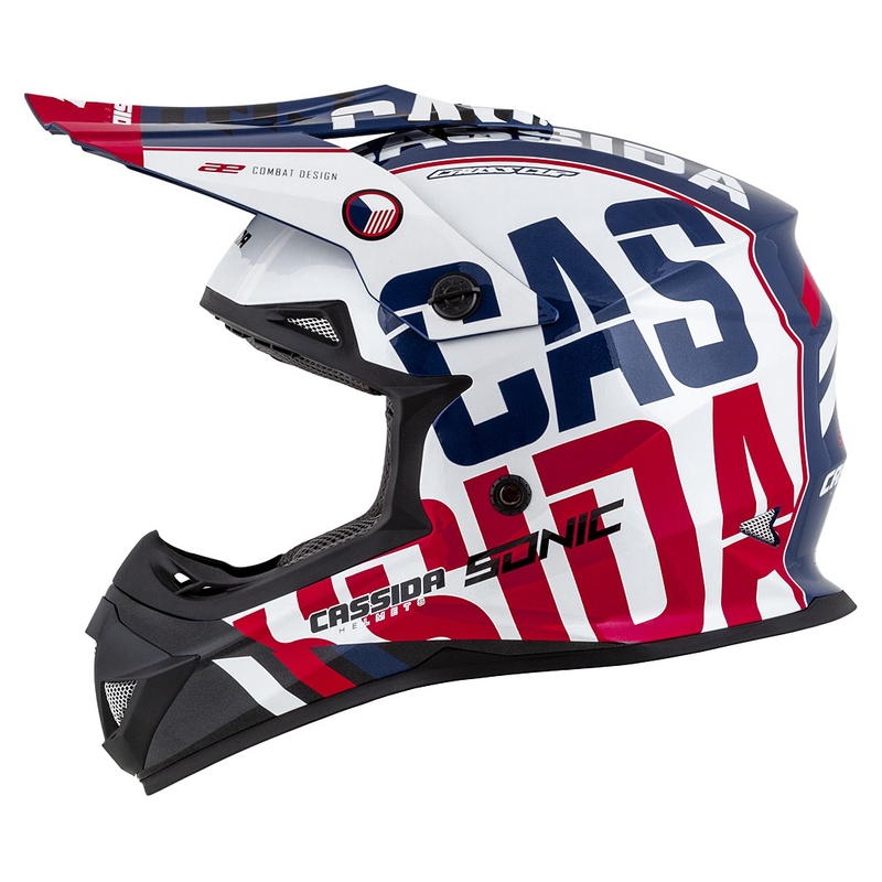 Kinder-Motocross-Helm Cassida Cross Cup Sonic Junior rot-blau-weiß-schwarz