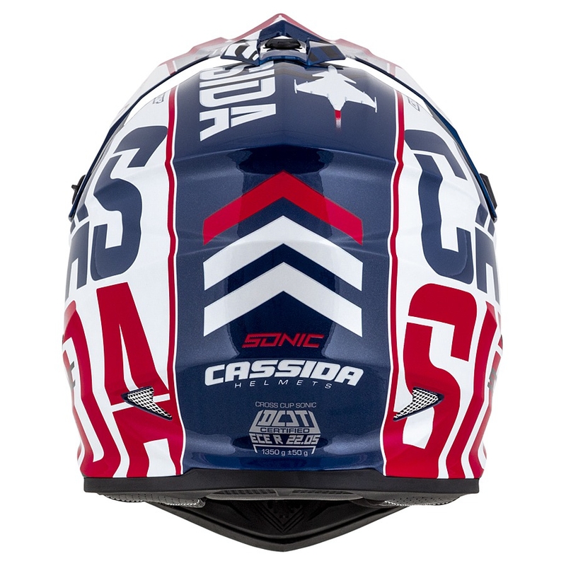 Kinder-Motocross-Helm Cassida Cross Cup Sonic Junior rot-blau-weiß-schwarz