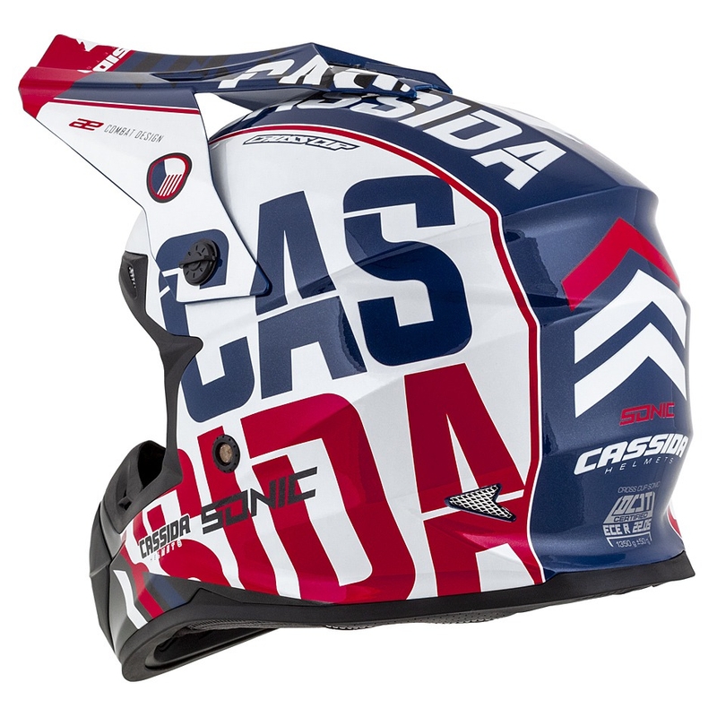 Kinder-Motocross-Helm Cassida Cross Cup Sonic Junior rot-blau-weiß-schwarz