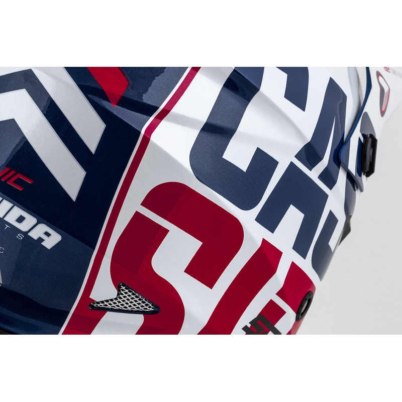 Kinder-Motocross-Helm Cassida Cross Cup Sonic Junior rot-blau-weiß-schwarz