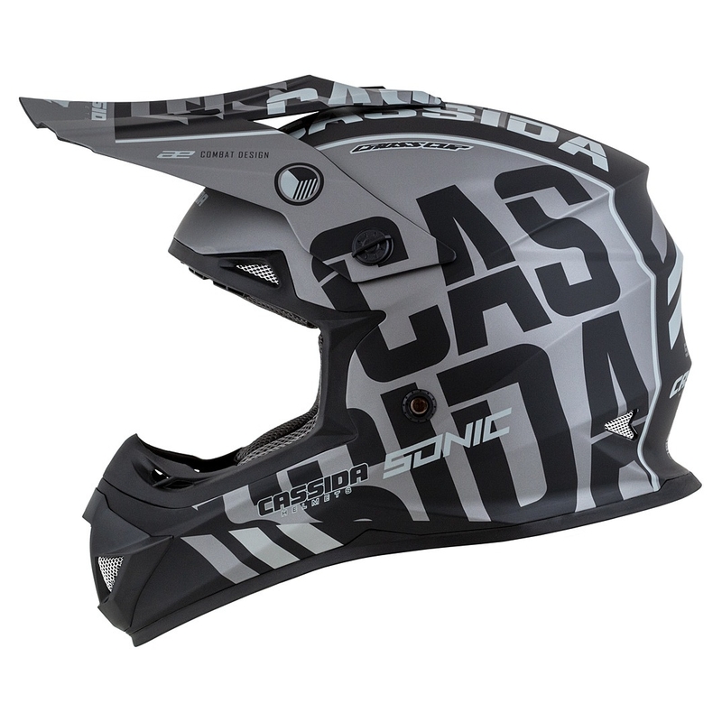 Kinder-Motocross-Helm Cassida Cross Cup Sonic Junior matt grau-schwarz