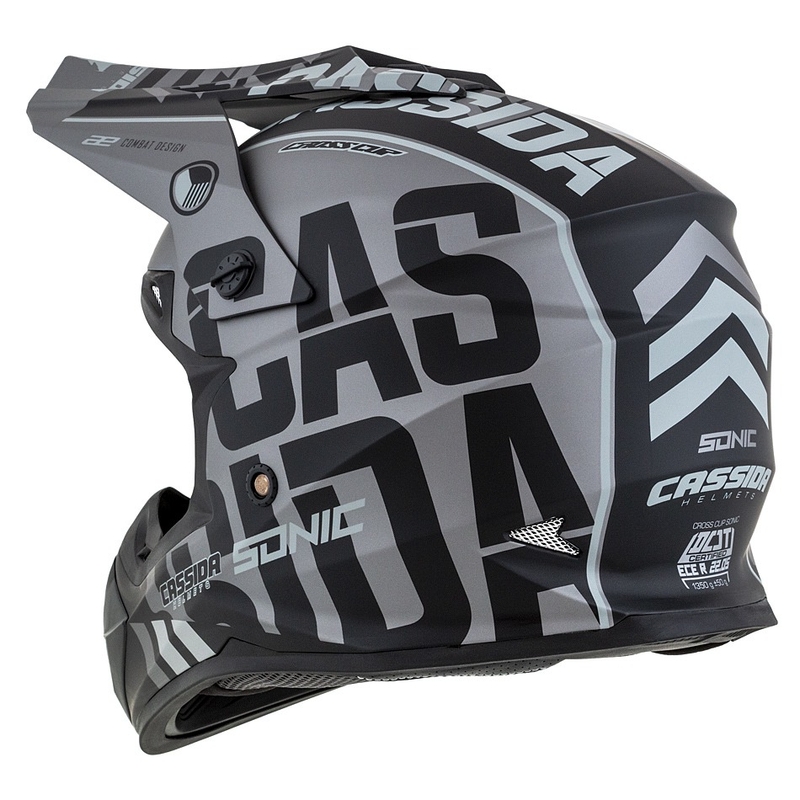 Kinder-Motocross-Helm Cassida Cross Cup Sonic Junior matt grau-schwarz