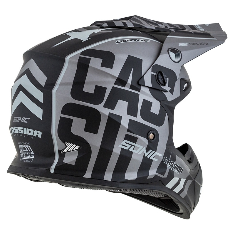 Kinder-Motocross-Helm Cassida Cross Cup Sonic Junior matt grau-schwarz