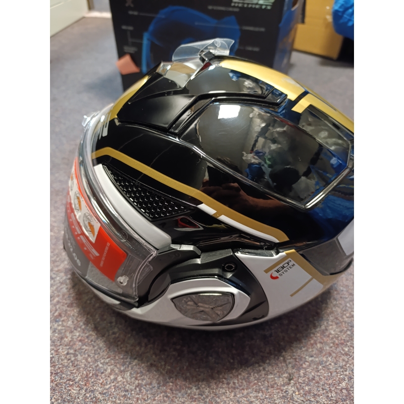 Klappbarer Motorradhelm LS2 FF901 Advant X Metryk schwarz-weiß-gold - II. Qualität