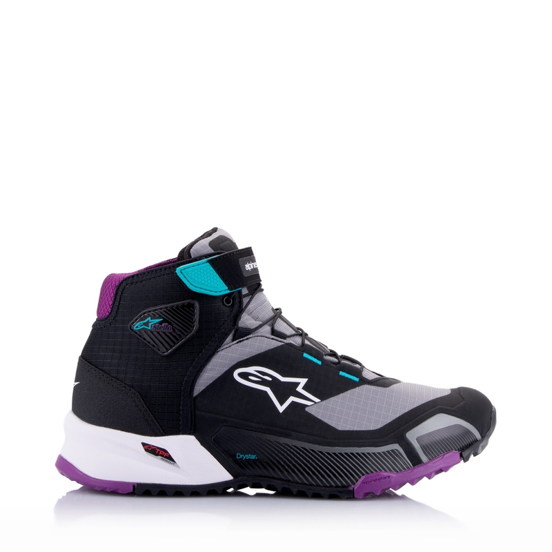 Alpinestars Stella CR-X Drystar Damen-Motorradstiefel Schwarz-Grau-Lila-Türkis